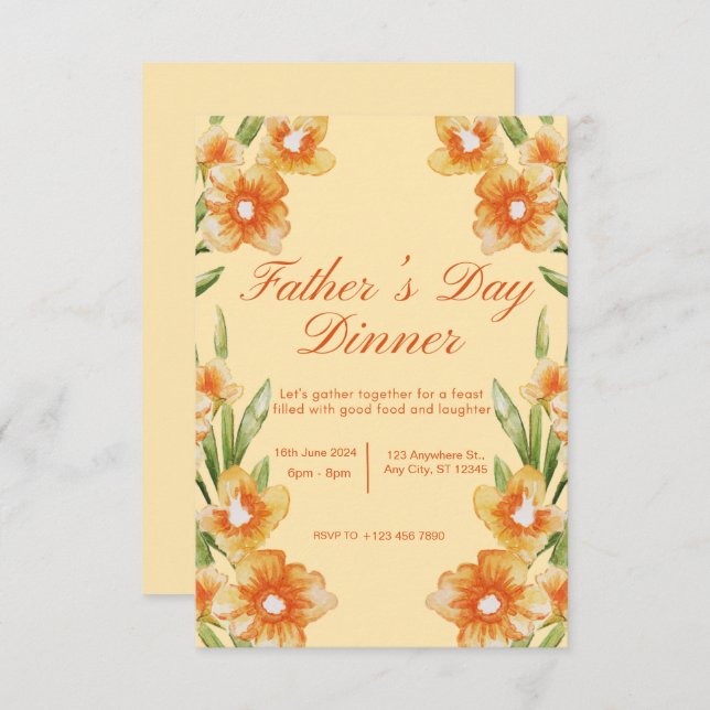 Orange Illustrative Father's Day Dinner Invitation (Front/Back)