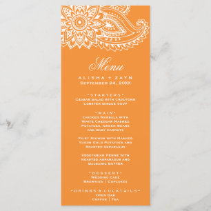 Orange Indian Paisley Dinner Menu Card