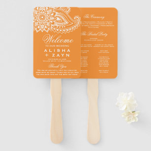 Orange Indian Paisley Wedding Program Hand Fan
