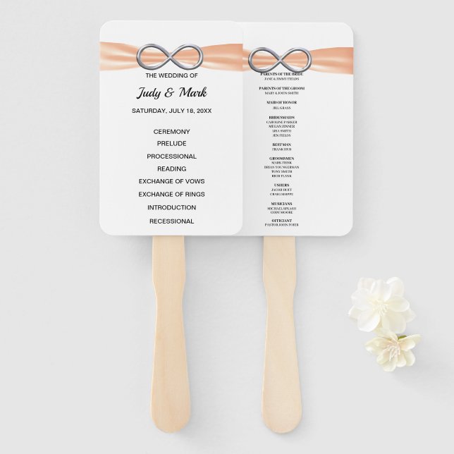 Orange Infinity Wedding Program Fans (Front and Back)