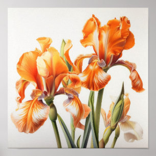 Orange Irises Flower Art Print Poster