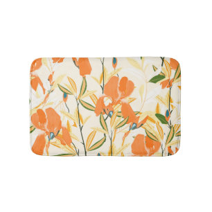 Orange irises: seamless floral pattern bath mat