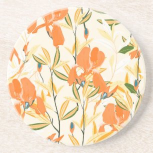 Orange irises: seamless floral pattern coaster