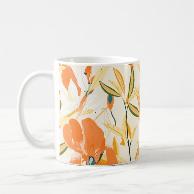 Orange irises: seamless floral pattern coffee mug (Left)