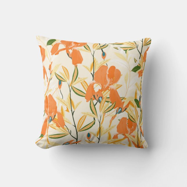 Orange irises: seamless floral pattern cushion (Front)