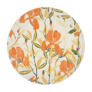 Orange irises: seamless floral pattern cutting board