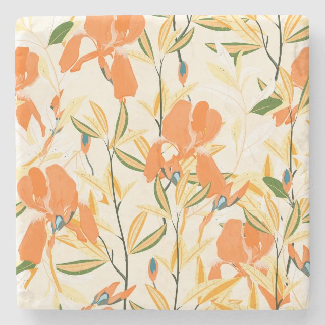Orange irises: seamless floral pattern stone coaster (Front)