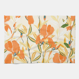 Orange irises: seamless floral pattern tea towel