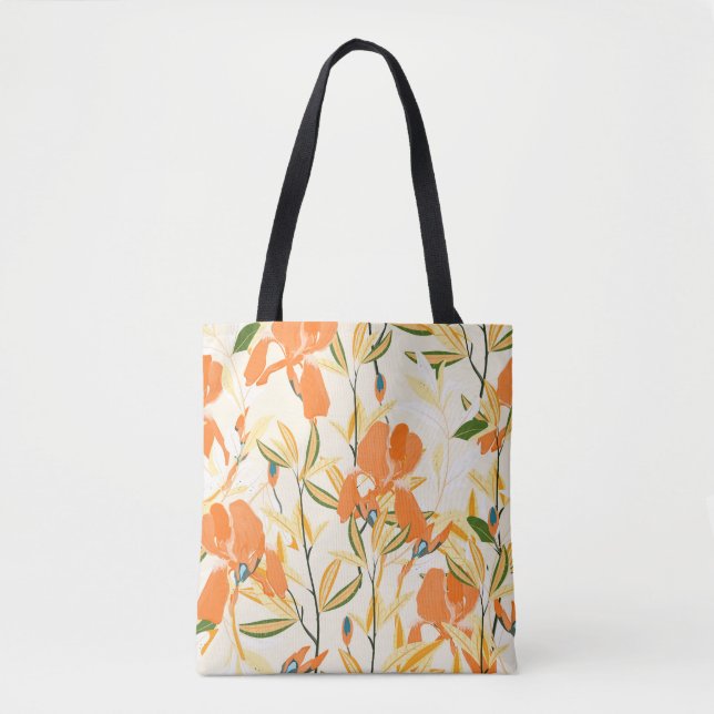Orange irises: seamless floral pattern tote bag (Front)