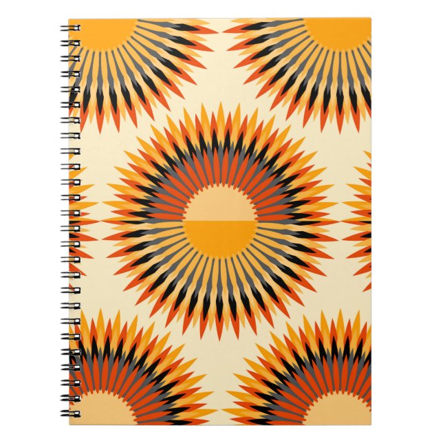 Orange Ivory Flowers Stars Pattern Notebook (Front)