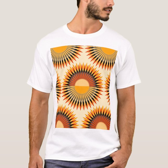 Orange Ivory Flowers Stars Pattern T-Shirt (Front)