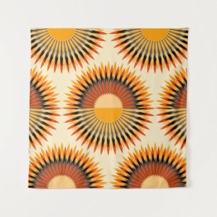 Orange Ivory Flowers Stars Pattern Tapestry