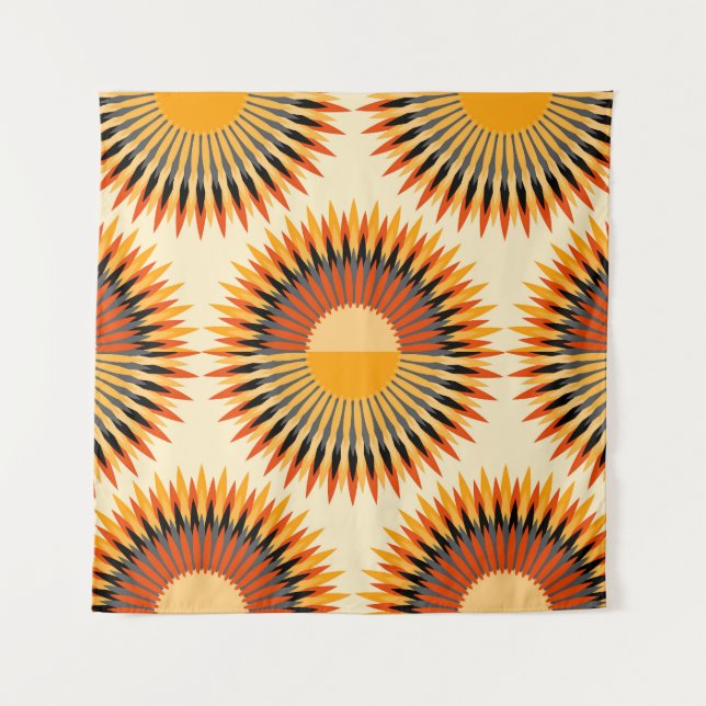 Orange Ivory Flowers Stars Pattern Tapestry (Front)