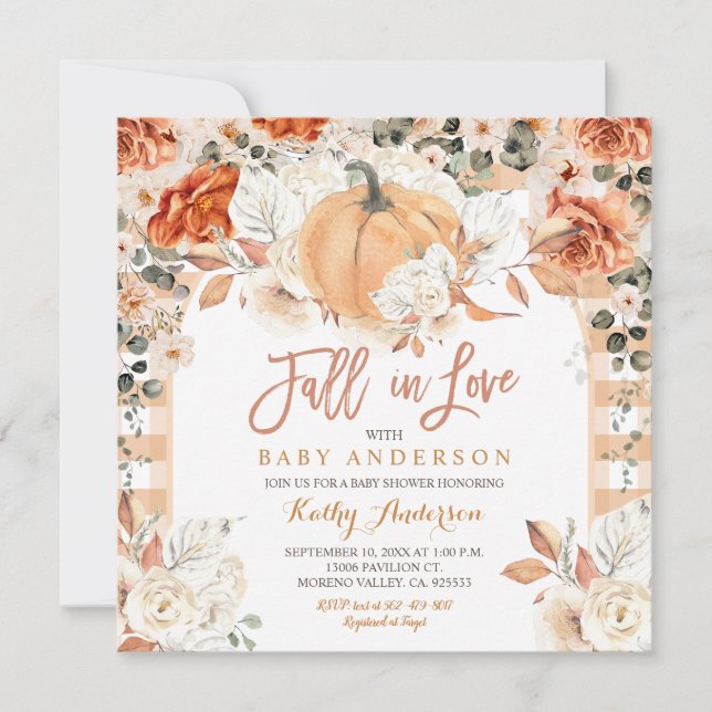 Orange Ivory Pumpkin Baby Shower Fall in Love  Invitation (Front)