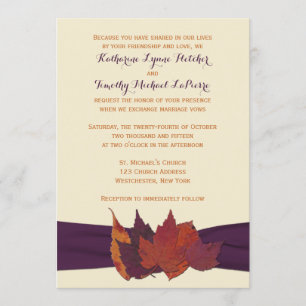 Orange, Ivory, Purple Dried Leaves Wedding Invite
