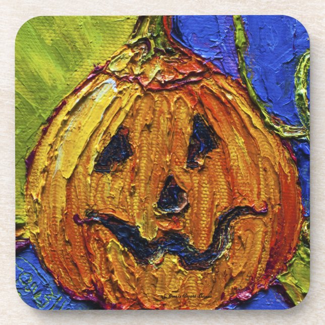 Orange Jack-O-Lantern Pumpkin Halloween Coasters (Front)