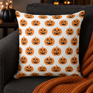 Orange Jack O Lantern Pumpkin Pattern Halloween Cushion