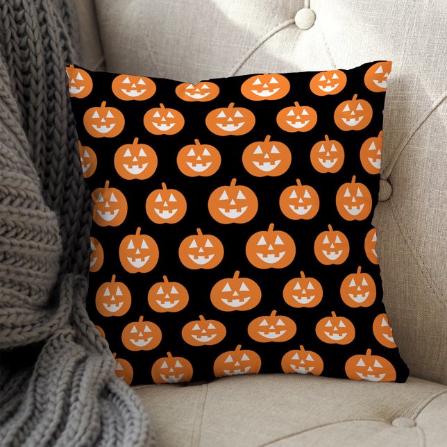 Orange Jack O Lantern Pumpkin Pattern Halloween Cushion (Creator Uploaded)