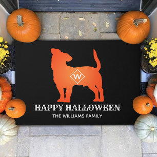 Orange Jack Russel Happy Halloween Family Name Doormat