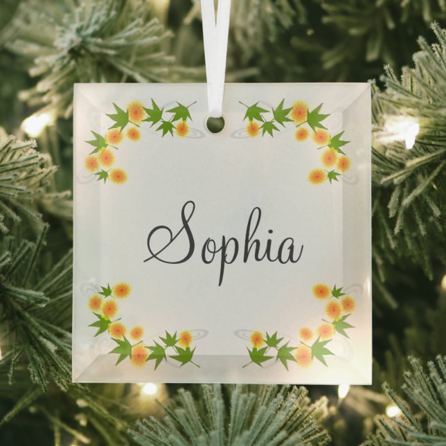 Orange Japanese flowers Glass Tree Decoration (Insitu)