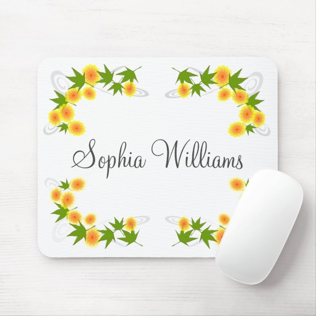 Orange Japanese flowers white Mouse Pad (With Mouse)