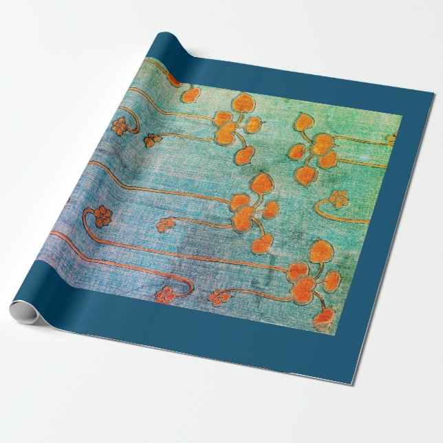 ORANGE JAPANESE WOODBLOCK PRINT Wrapping Paper (Unrolled)