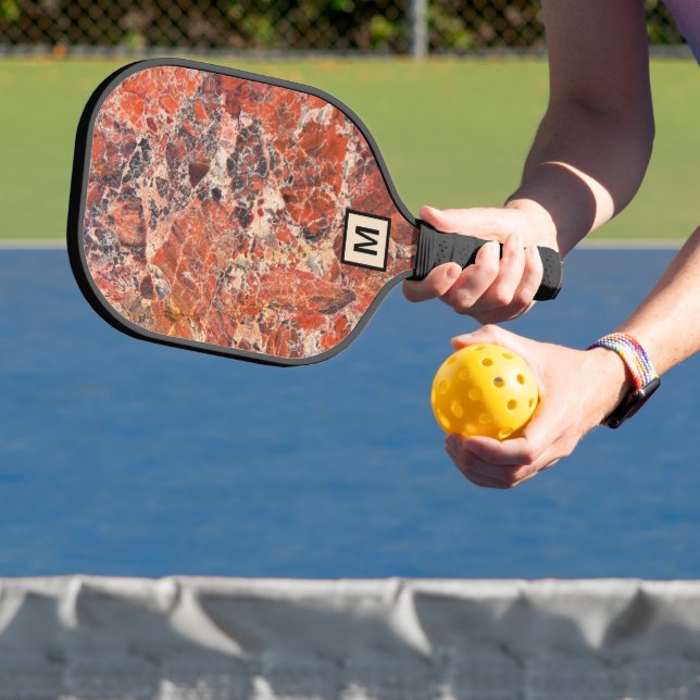 Orange Jasper Stone Pattern with Initial Pickleball Paddle (Insitu)