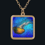 Orange jellyfish blue ocean bold simple unique gold plated necklace<br><div class="desc">Take a lesson from this orange yellow jellyfish floating along in the turquoise blue ocean and let life take its course whenever you wear this stunningly chic, vibrantly-coloured photo charm necklace. This necklace comes in small and medium sizes as well as both square and circle shapes. You can order this...</div>