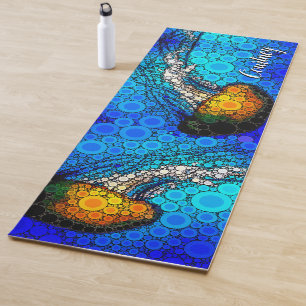 Orange Jellyfish Blue Ocean Custom Name Colourful Yoga Mat