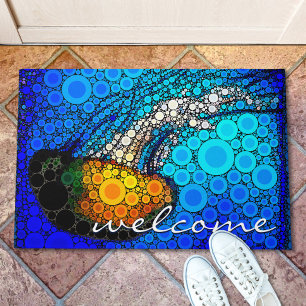 Orange Jellyfish Blue Ocean Welcome Script Doormat