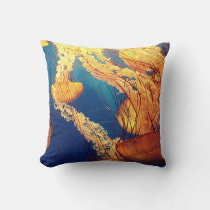 Orange Jellyfish on Blue Cushion