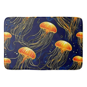Orange Jellyfish Pattern Art Bath Mat