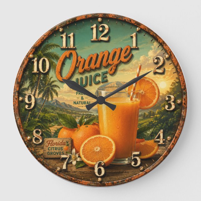  Orange Juice Kitchen Large Clock (Front)