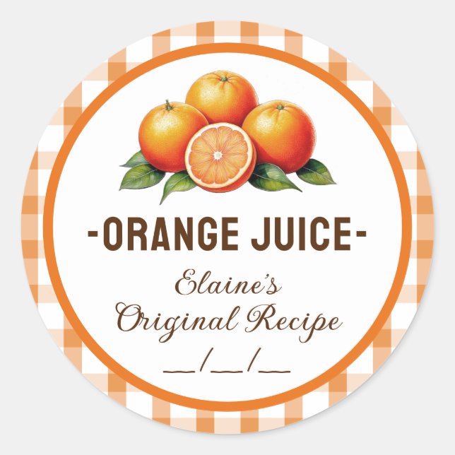 Orange juice label with chequered design (Front)