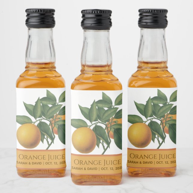 Orange Juice Wedding Favour Botanical Leaves Citru Liquor Bottle Label (Bottles)
