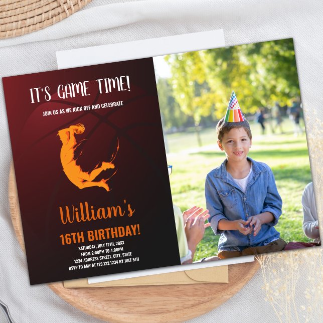 Orange Jump Basketball Birthday Invitation (Orange Jump Basketball Birthday Invitations photo)