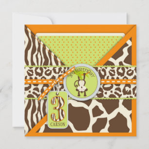 Orange Jungle Monkey Third Birthday Invitation