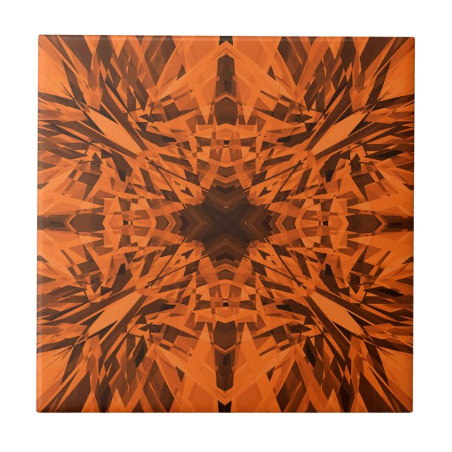 Orange kaleidoscope star pattern tile (Front)