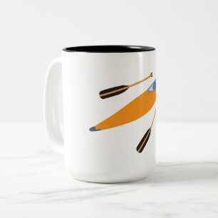 Orange Kayak with Oars Two-Tone Coffee Mug