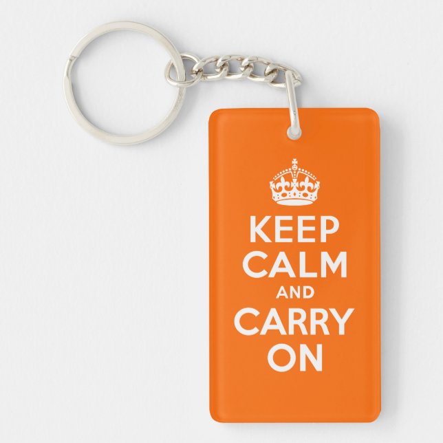 Orange Keep Calm and Carry On Key Ring (Front)