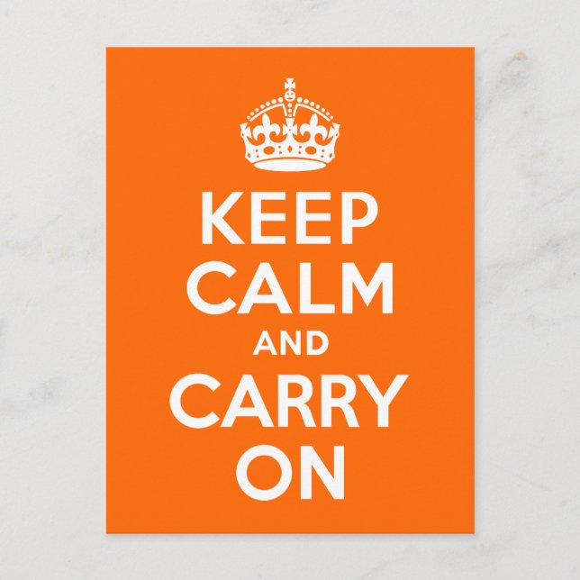 Orange Keep Calm and Carry On Postcard (Front)