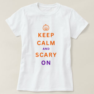 Orange Keep Calm & Scary On text Halloween Pumpkin T-Shirt