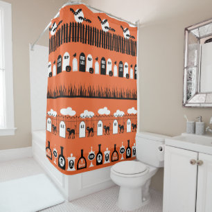 Orange  Kids Halloween Rows Print Shower Curtain