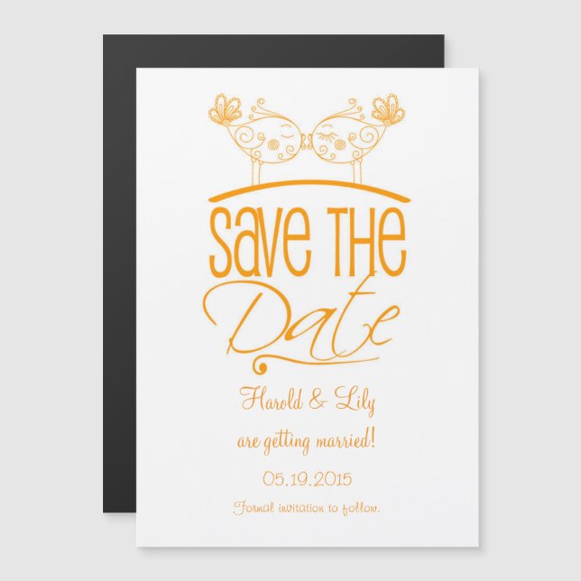 Orange Kissing Birds Magnetic Save the Date Magnetic Invitation (Front/Back)