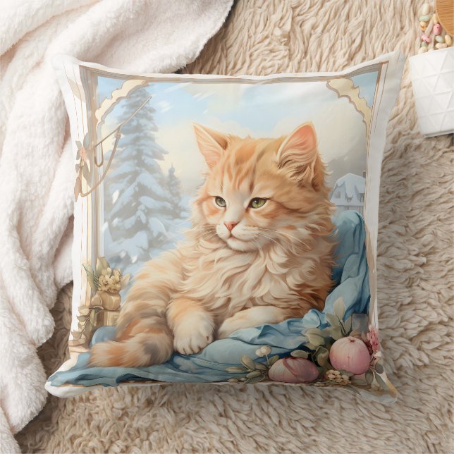 Orange Kitten Blue Clothing Cushion (Blanket)