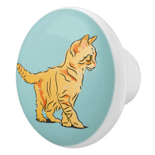 Orange Kitten Ceramic Knob