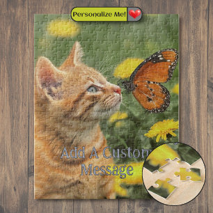 Orange Kitten Orange Butterfly Jigsaw Puzzle