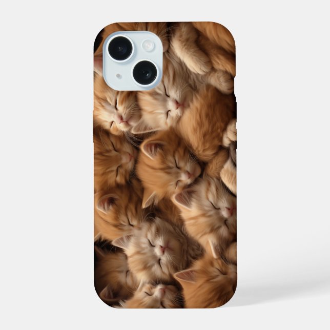 Orange kittens sleeping in a pile iPhone 15 case (Back)