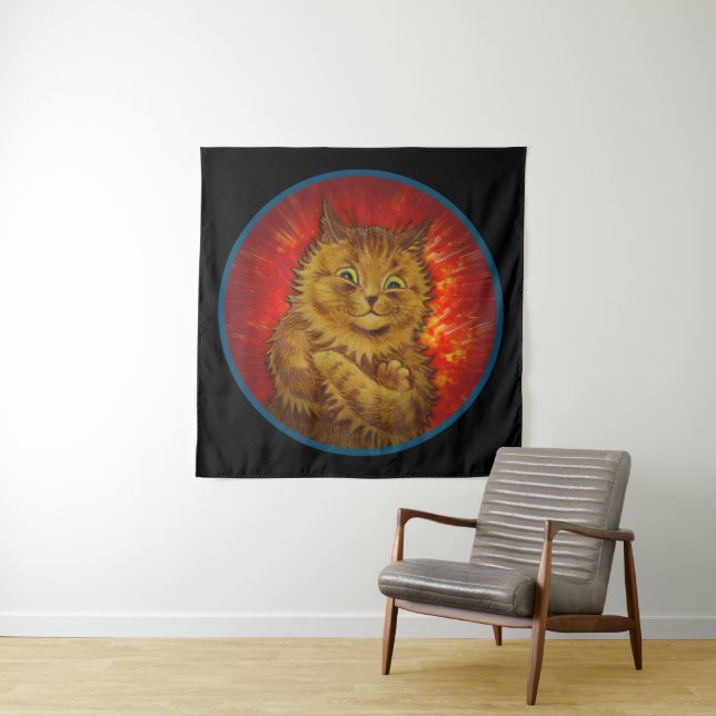 ORANGE KITTY CAT BUDDY TAPESTRY (In Situ)