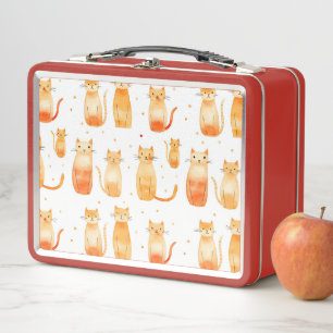 Orange Kitty Cats Metal Lunch Box